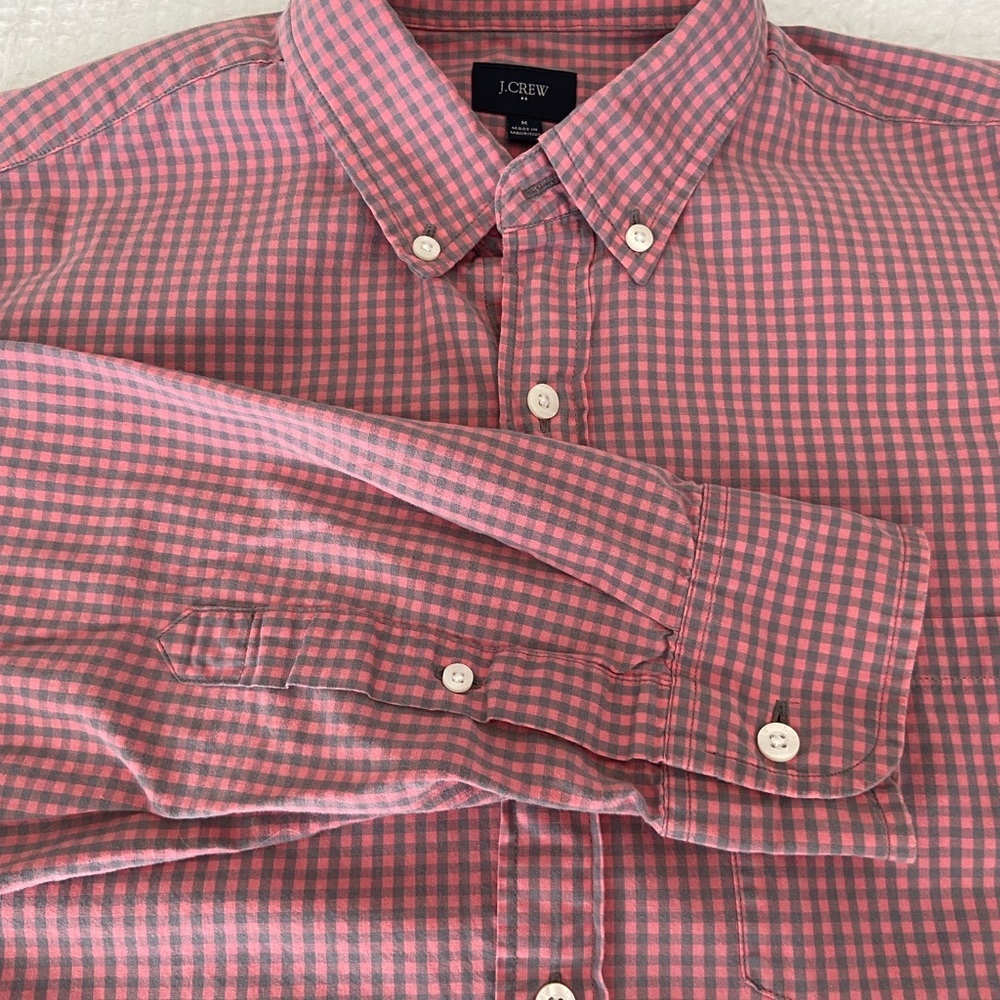 J.Crew Men's Pink and Gray Check Shirt
